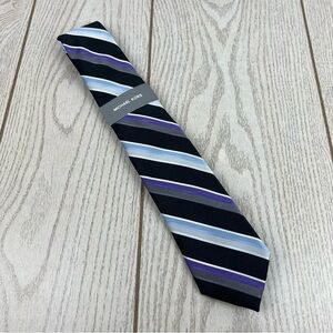 608 - Michael Kors Quincy Stripe Tie Black 001 2MKC23-1069 Silk Blend $69.50